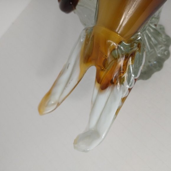 Murano Large Glass Art Brown/Tan Bird with Brown/White Tails - Picture 8 of 16
